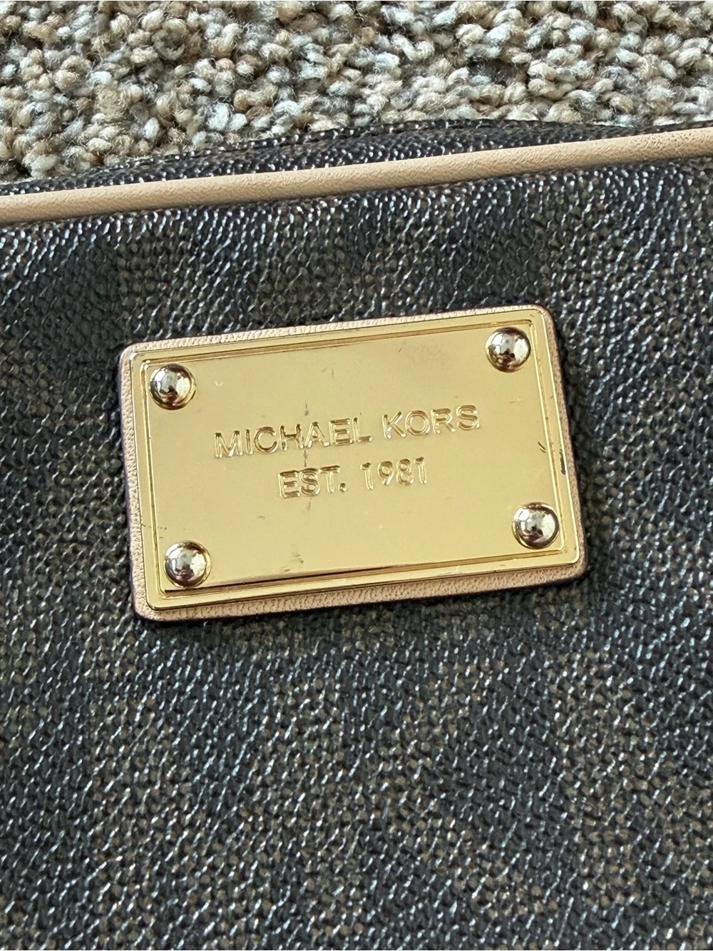 MICHAEL KORS Jet MK Logo Small Signature Camera Crossbody Bag Brown Gold Purse